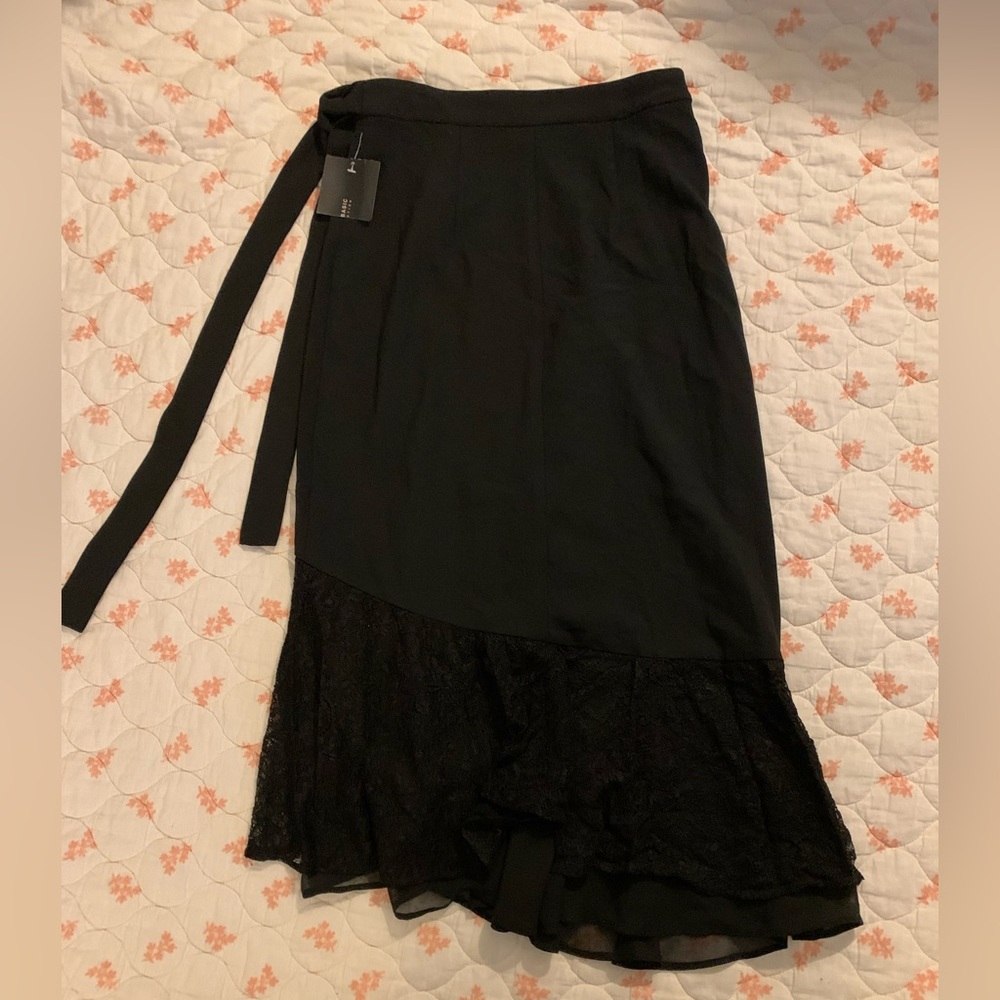 Zara black skirt with lace hem and tie waist